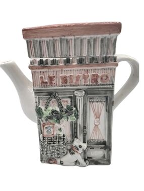 Le Bistro Hand Painted Storefront Figural Teapot Figural Teapot Storefront Pink